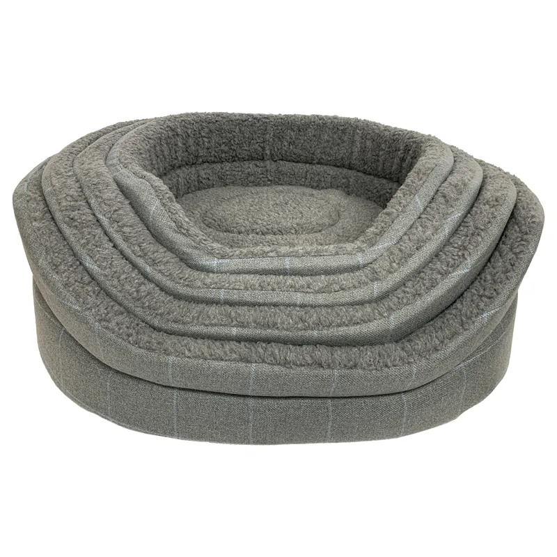Hem and Boo Luxury Country Check Oval Dog Bed - Grey Check
